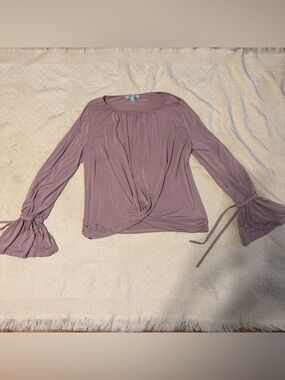 She + Sky Dusty Rose Balletcore Twist Front Flared Sleeve Top L